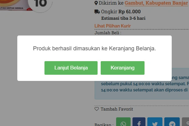 Tombol lanjut belanja